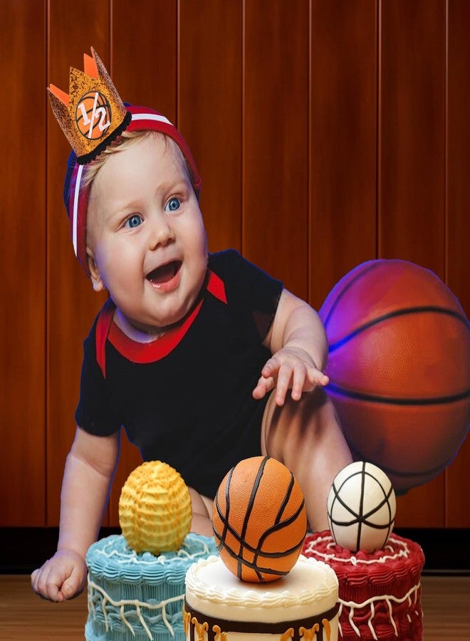 CORNER LACE Basketball 1/2 Birthday Glitter Hat, Baby Boys Half Birthday Crown Orange, 6-Month Sports Theme Party Photo Props Decorations Supplies Favors - Image 3