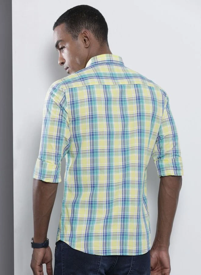The Indian Garage Co Men Slim Fit Checkered Full Sleeves Spread Collar Casual Shirt