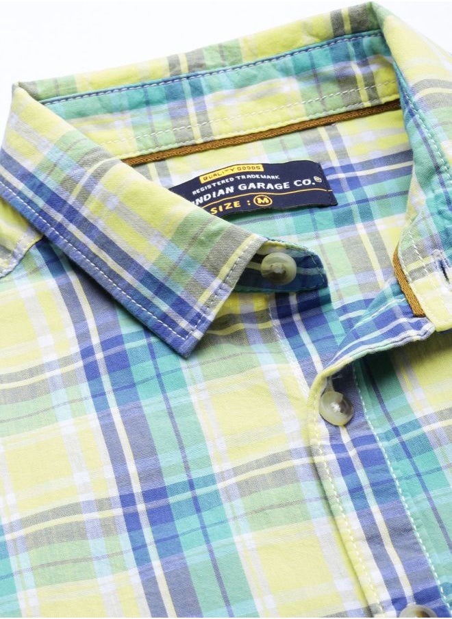 The Indian Garage Co Men Slim Fit Checkered Full Sleeves Spread Collar Casual Shirt  - Image 4