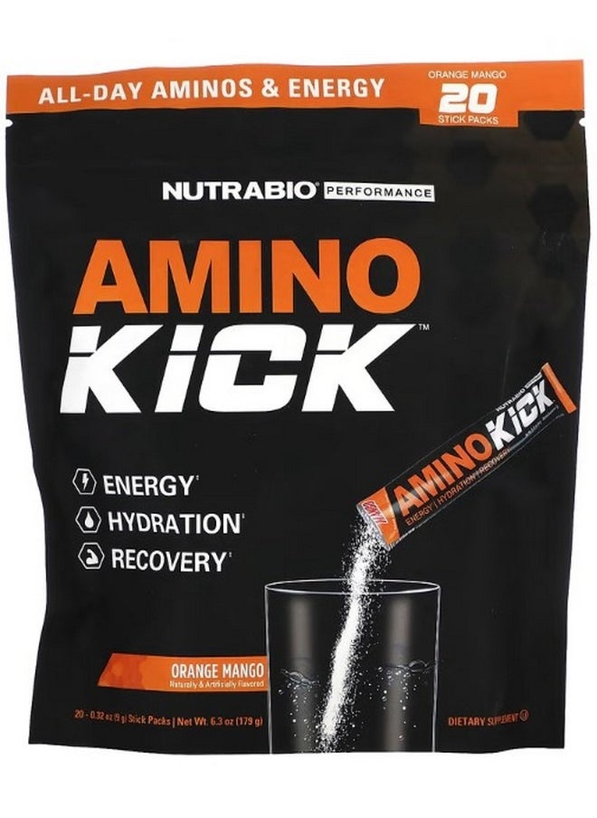 NutraBio - Amino Kick Orange Mango 20 Stick Packs 0.32 oz 9 g Each - Image 1
