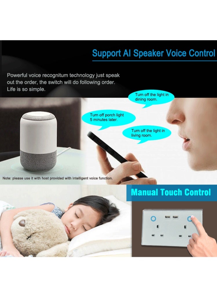 مقبس حائط ذكي يعمل باللمس من Zigbee UK مزود بمنفذ USB مزدوج ووظيفة التوقيت Tuya Alexa Google Home ومخرج الطاقة