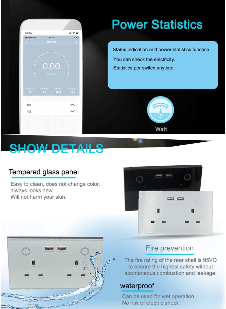 مقبس حائط ذكي يعمل باللمس من Zigbee UK مزود بمنفذ USB مزدوج ووظيفة التوقيت Tuya Alexa Google Home ومخرج الطاقة