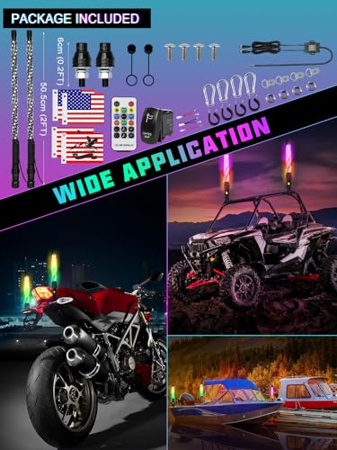UNI-SHINE UNISHINE 2PCS 2FT LED Whip Lights with RGB Chasing Lights with APP Remote Control Music Antenna Whip Light for CanAm UTV ATV RZR CanAm SXS Polaris Offroad Truck - Image 3