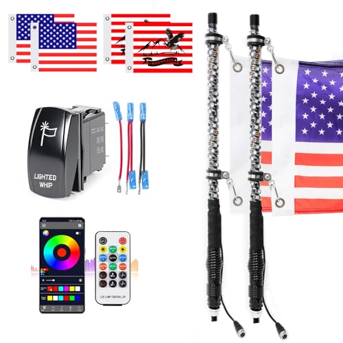 UNI-SHINE UNISHINE 2PCS 2FT LED Whip Lights with RGB Chasing Lights with APP Remote Control Music Antenna Whip Light for CanAm UTV ATV RZR CanAm SXS Polaris Offroad Truck - Image 1