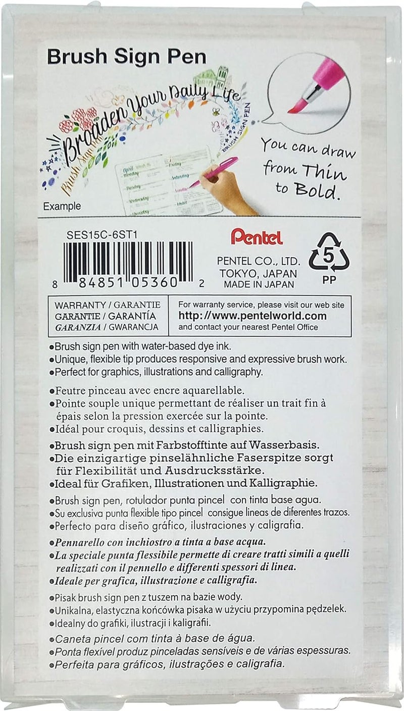Pentel Brush Sign Pen Set of 6 Colors - Image 3