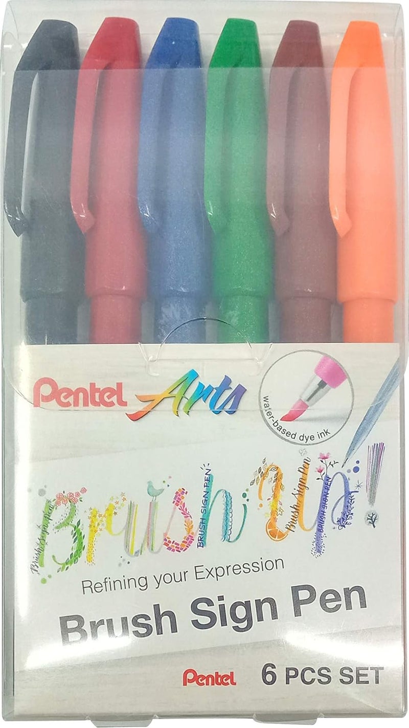 Pentel Brush Sign Pen Set of 6 Colors - Image 1