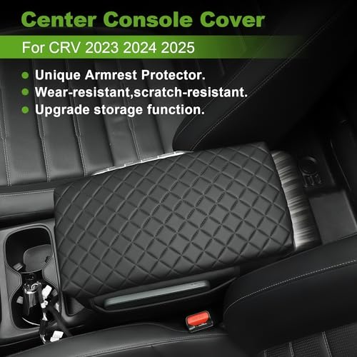 SDPVorn Armrest Cover for Honda CRV Center Console Pad with Organizer Storage Pockets, Black Faux Leather Arm Rest Lid Protector Cushion Interior Accessories (2023-2026) - Image 3