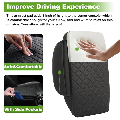 SDPVorn Armrest Cover for Honda CRV Center Console Pad with Organizer Storage Pockets, Black Faux Leather Arm Rest Lid Protector Cushion Interior Accessories (2023-2026) - Image 4