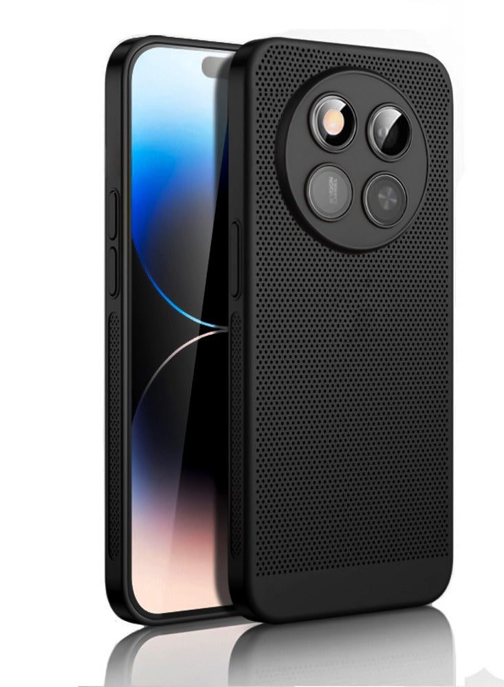 Heat Dissipation Case with Built in Camera Lens Protector Slim Fit Breathable Cooling Anti Fingerprint Hard PC Back Shockproof Cover For Honor X9c 5G/X60 Pro 5G (Black)