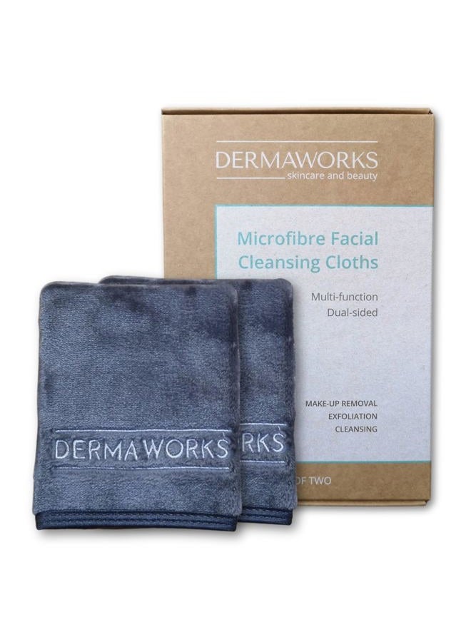 DERMAWORKS Luxury Flannel, Face Cloths, Wash Cloths, Reusable Makeup Remover, Exfoliating Washcloth, Microfiber Facial Cleansing Cloth, Dual-Sided, Double-Action, 28cm x 28cm GREY PACK OF 2 - Image 1