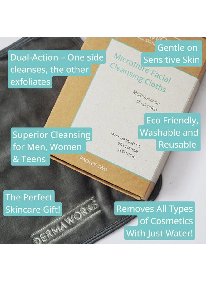 DERMAWORKS Luxury Flannel, Face Cloths, Wash Cloths, Reusable Makeup Remover, Exfoliating Washcloth, Microfiber Facial Cleansing Cloth, Dual-Sided, Double-Action, 28cm x 28cm GREY PACK OF 2 - Image 3