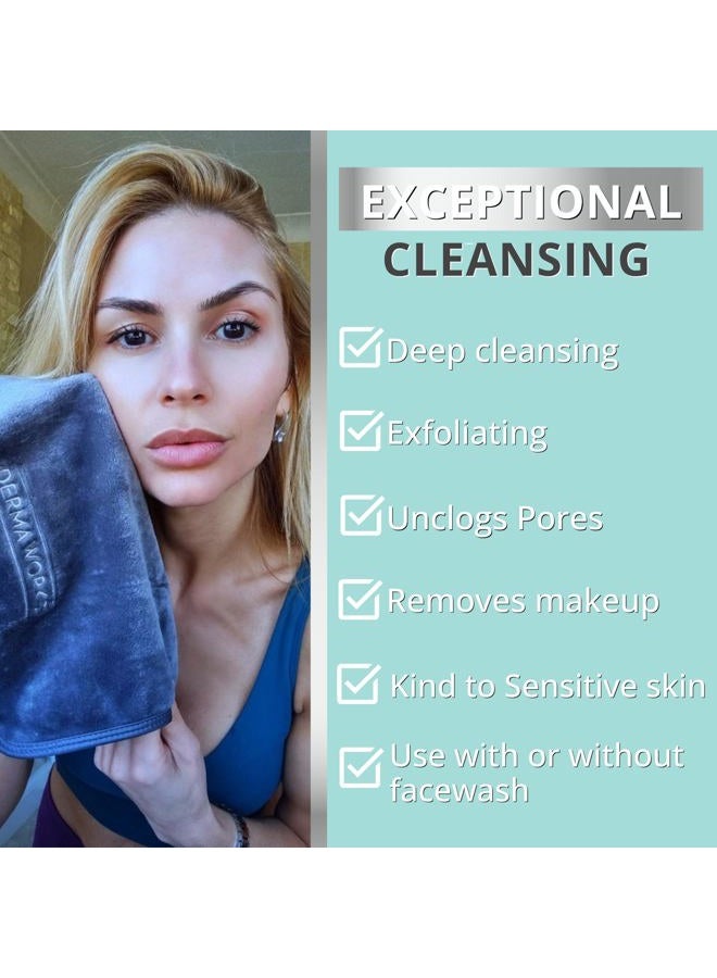 DERMAWORKS Luxury Flannel, Face Cloths, Wash Cloths, Reusable Makeup Remover, Exfoliating Washcloth, Microfiber Facial Cleansing Cloth, Dual-Sided, Double-Action, 28cm x 28cm GREY PACK OF 2 - Image 2