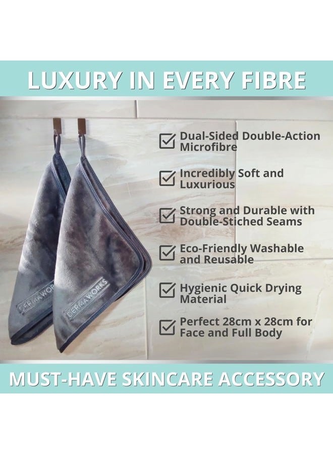 DERMAWORKS Luxury Flannel, Face Cloths, Wash Cloths, Reusable Makeup Remover, Exfoliating Washcloth, Microfiber Facial Cleansing Cloth, Dual-Sided, Double-Action, 28cm x 28cm GREY PACK OF 2 - Image 4