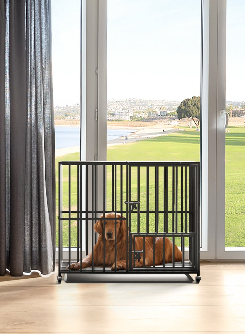 Heavy Duty Dog Crate Dog Cage by Tear Resistant Square Tube 95cm Extra Large Dog House Movable Pet Cage with 2 Prevent Escape Lock and Plastic Tray for Indoor L: 95x57x81cm - Image 2
