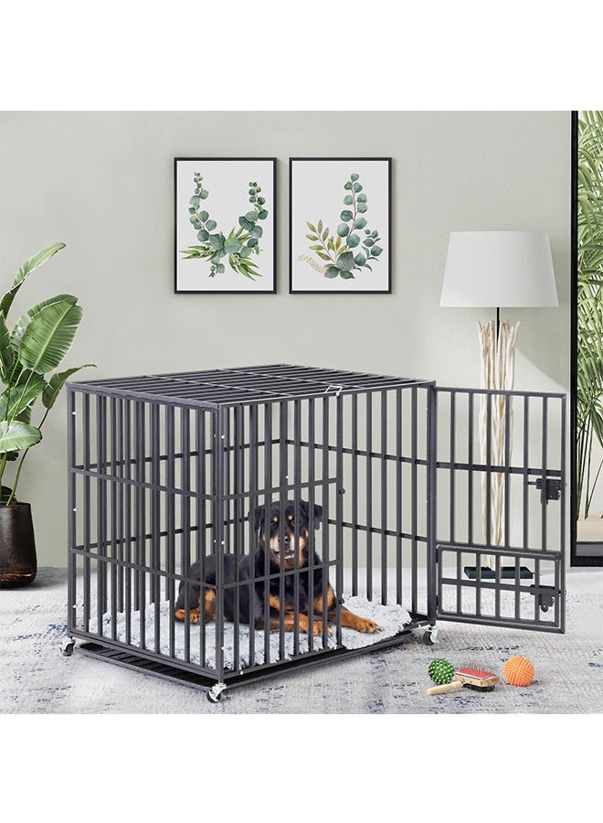 Heavy Duty Dog Crate Dog Cage by Tear Resistant Square Tube 95cm Extra Large Dog House Movable Pet Cage with 2 Prevent Escape Lock and Plastic Tray for Indoor L: 95x57x81cm - Image 3