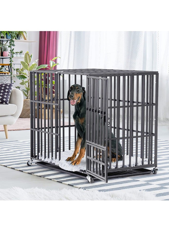 Heavy Duty Dog Crate Dog Cage by Tear Resistant Square Tube 95cm Extra Large Dog House Movable Pet Cage with 2 Prevent Escape Lock and Plastic Tray for Indoor L: 95x57x81cm - Image 4
