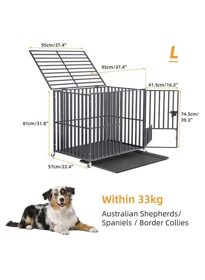 Heavy Duty Dog Crate Dog Cage by Tear Resistant Square Tube 95cm Extra Large Dog House Movable Pet Cage with 2 Prevent Escape Lock and Plastic Tray for Indoor L: 95x57x81cm - Image 5
