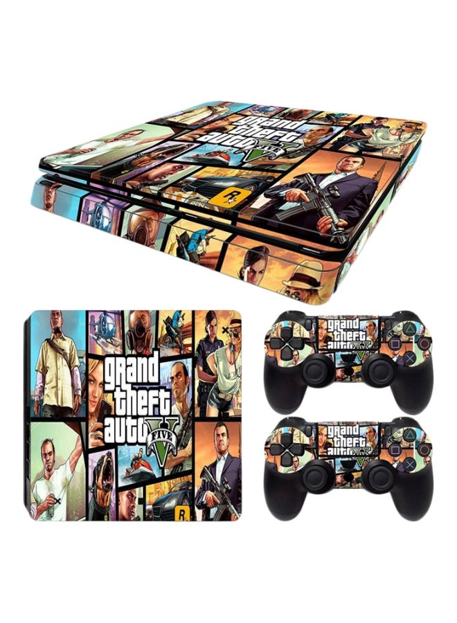 3-Piece Grand Theft Auto Five Printed Console And Controller Sticker Set For PlayStation 4 (PS4)