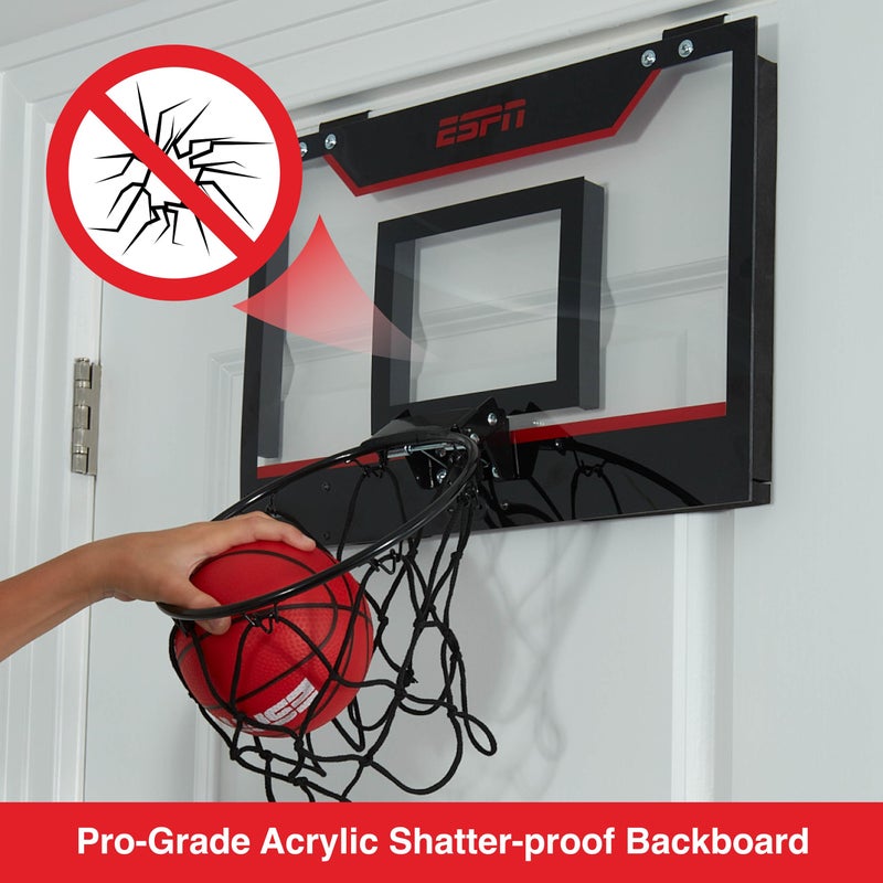 ESPN Mini Basketball Hoop, Over The Door Basketball Hoop with Foldable Breakaway Rim, Includes 2 Mini Basketballs and Pump - Image 3