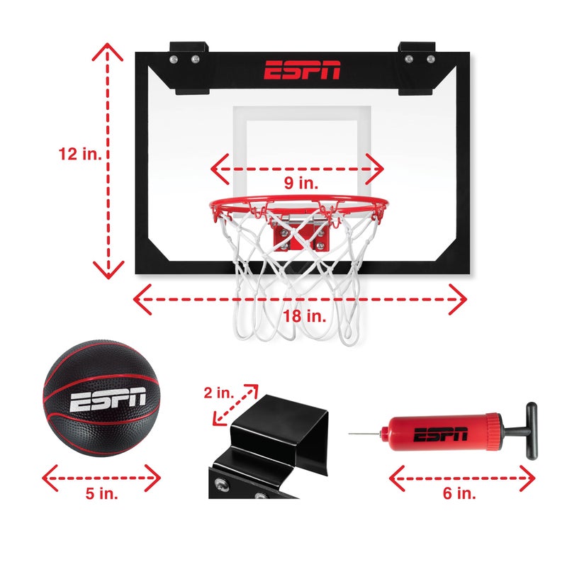 ESPN Mini Basketball Hoop, Over The Door Basketball Hoop with Foldable Breakaway Rim, Includes 2 Mini Basketballs and Pump - Image 4
