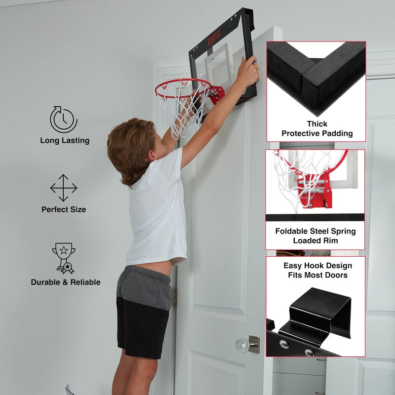 ESPN Mini Basketball Hoop, Over The Door Basketball Hoop with Foldable Breakaway Rim, Includes 2 Mini Basketballs and Pump - Image 5