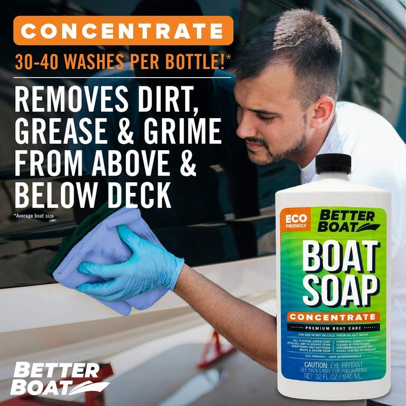 Better Boat Premium Grade Boat Soap, Marine Concentrate Cleaner, 32 Oz, Wash and Wax for Freshwater and Saltwater Use, Cleans Fiberglass Boat Hulls, RVs, Marine Cleaning Supplies - Image 2
