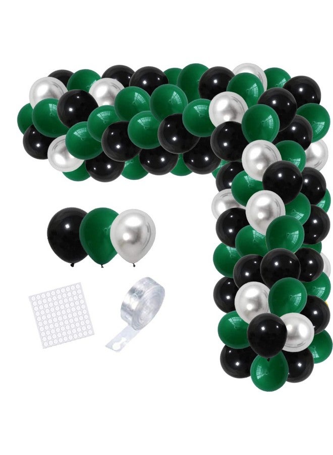 LUDEOU Dark Green Silver Black Balloon Garland Arch Kit 12" 10" 5" Dark Green Metallic Silver Black Balloons 16Ft Arch Strip For Football Camo Forest Baby Shower Birthday Retirement New Year Party - Image 1
