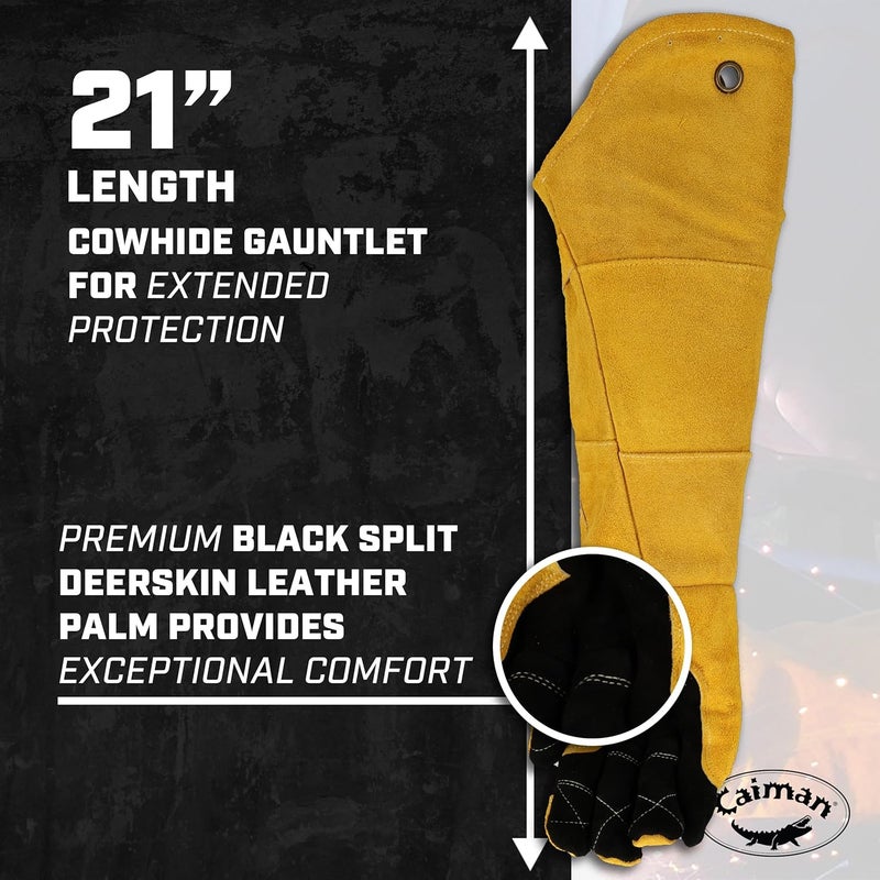 Caiman Premium Split Deerskin MIGStick Welding Gloves FleeceFoam Insulation Split Cowhide Leather Heat Shield Patch Sock Lined Foam BlackGold XLarge 18786 - Image 3