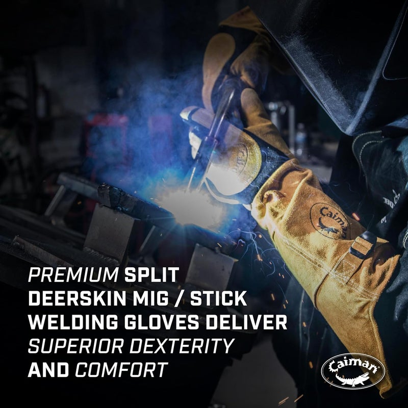 Caiman Premium Split Deerskin MIGStick Welding Gloves FleeceFoam Insulation Split Cowhide Leather Heat Shield Patch Sock Lined Foam BlackGold XLarge 18786 - Image 2