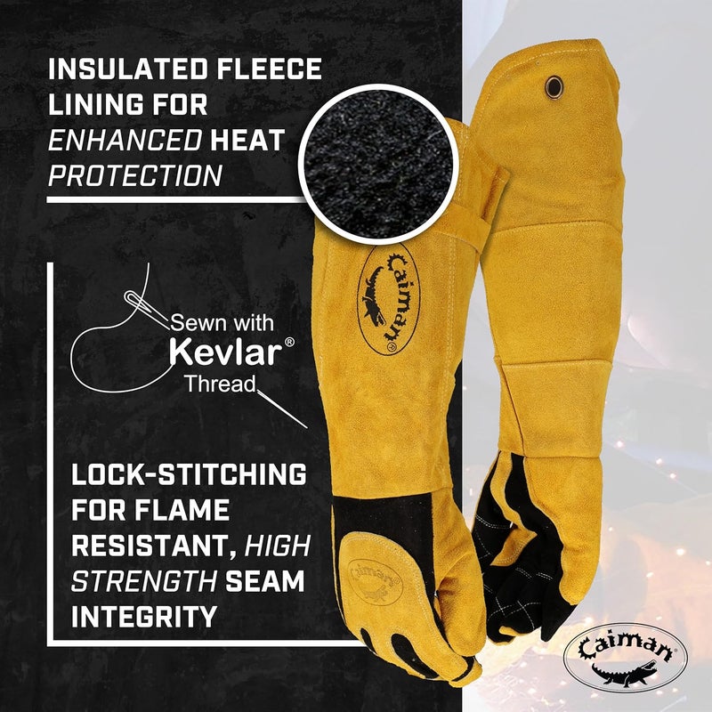 Caiman Premium Split Deerskin MIGStick Welding Gloves FleeceFoam Insulation Split Cowhide Leather Heat Shield Patch Sock Lined Foam BlackGold XLarge 18786 - Image 5