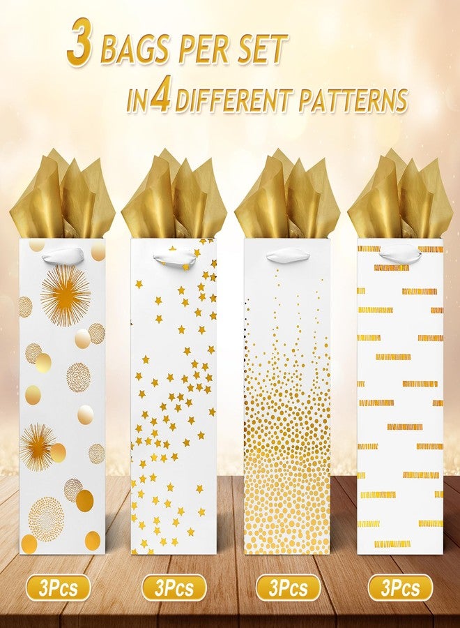 Carnation Wine Bags - 12 Pack Gold Foil Wine Bottle Gift Bags for Special Occasions (14Inch, Gold) - Image 2