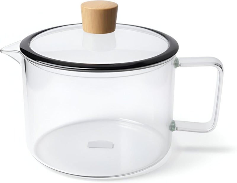 حل مع وعاء طهي زجاجي سعة 2 لتر بمقبض غطاء خشبي، مقاوم للحرارة، سهل التنظيف، مناسب للفرن، متين للاستخدام اليومي