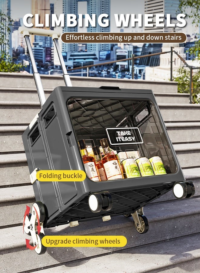 Foldable Shopping Cart, Shopping Trolley with Stair Climbing Wheels, Adjustable Handle & Waterproof Lid, for Travel, Camping and Daily Use (31*36*38cm)  - Image 4