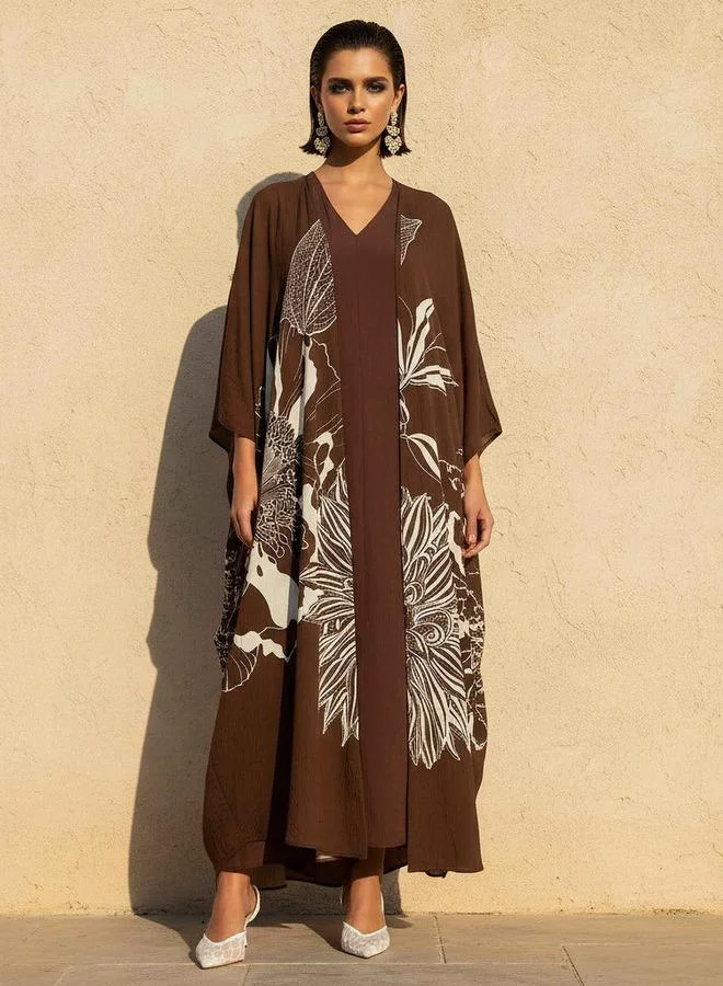 ايكونيك Iconic A line Midi Dress and Shrug with Floral Print