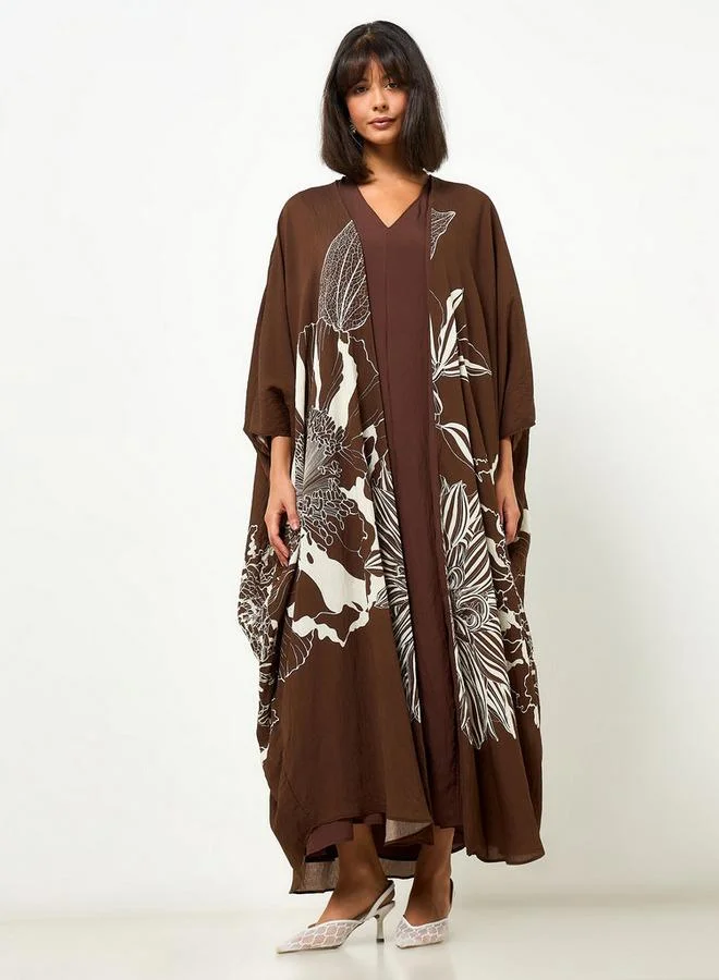 ايكونيك Iconic A line Midi Dress and Shrug with Floral Print