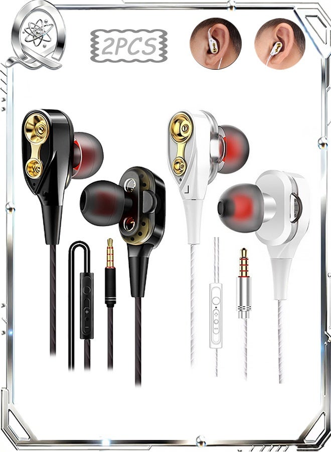 كوانتم Quantum 2 Pcs Wired Headphones Dual Driver hifi-headphones With Microphone And Noise Iso