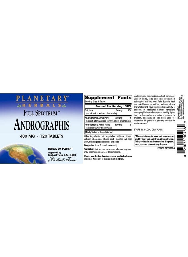 Planetary Herbals Full Spectrum Andrographis 400mg Support Healthy Digestive, Cardiovascular & Unrinary Systems - Support For Healthy Liver & Immune Function - Ayurvedic Herb - 120 Tablets - Image 4