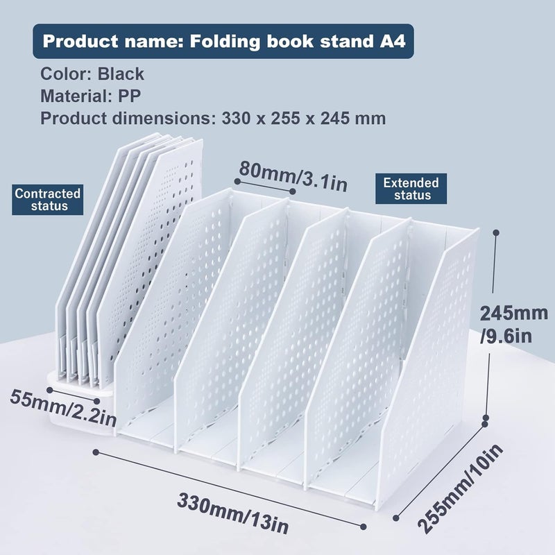 FRETONBA A4 Foldable Magazine File Holder with 4 Compartments, Desk Organiser for Office Organisation and Storage, Desk Organiser for School Office - Image 5