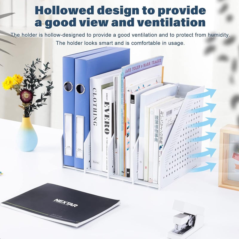 FRETONBA A4 Foldable Magazine File Holder with 4 Compartments, Desk Organiser for Office Organisation and Storage, Desk Organiser for School Office - Image 4