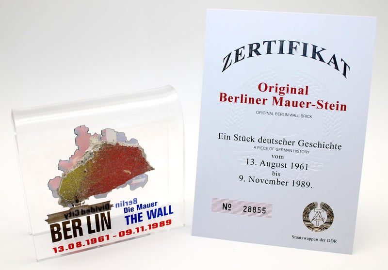 BWBS Original Piece of the Berlin Wall - Authentic Souvenir from the Real Wall in Germany Mounted in Acrylic Display (Large (4"X4"), Divided City) - Image 1