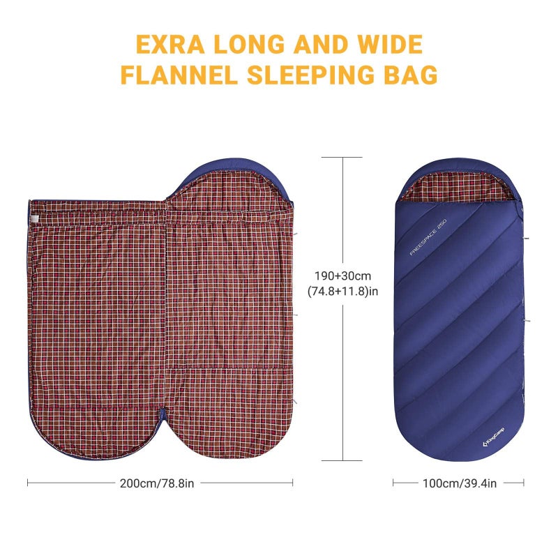 KingCamp XL Sleeping Bag for Adults 3-4 Season Large Wide Flannel Liner Single Warm Waterproof Lightweight for Camping Hiking Backpacking Outdoor with Compression Sack - Image 2