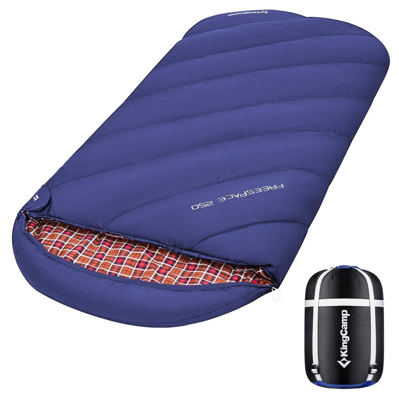 KingCamp XL Sleeping Bag for Adults 3-4 Season Large Wide Flannel Liner Single Warm Waterproof Lightweight for Camping Hiking Backpacking Outdoor with Compression Sack - Image 1