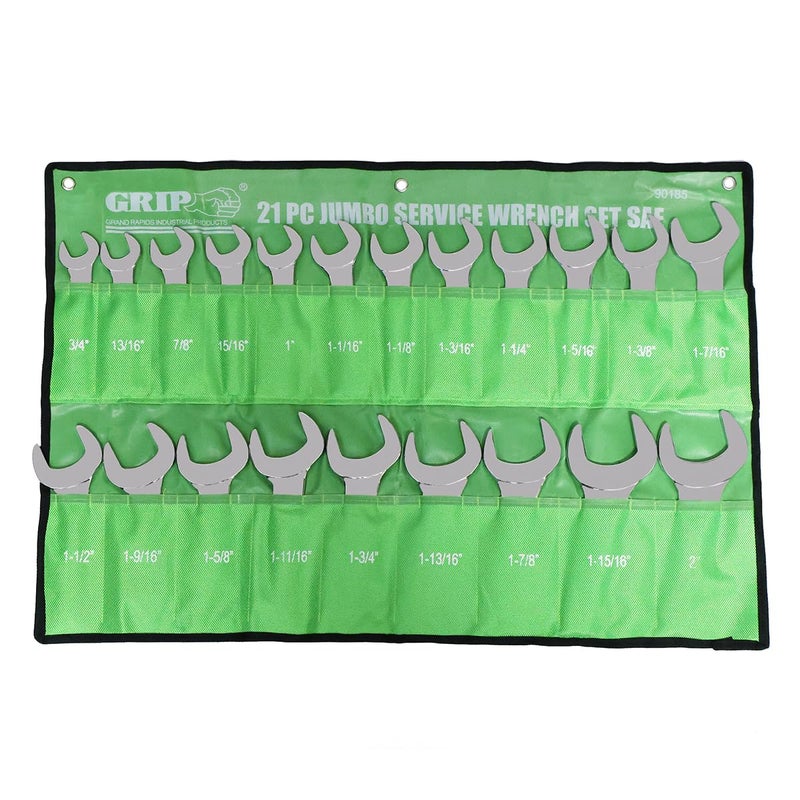 Grip 21 pc Jumbo Service Wrench Set SAE - Sizes from 3/4" up to 2" - Chrome Plated - Chrome Vanadium Steel - Heavy Duty Storage Pouch - Automotive, Hydraulic Equipment - Image 2