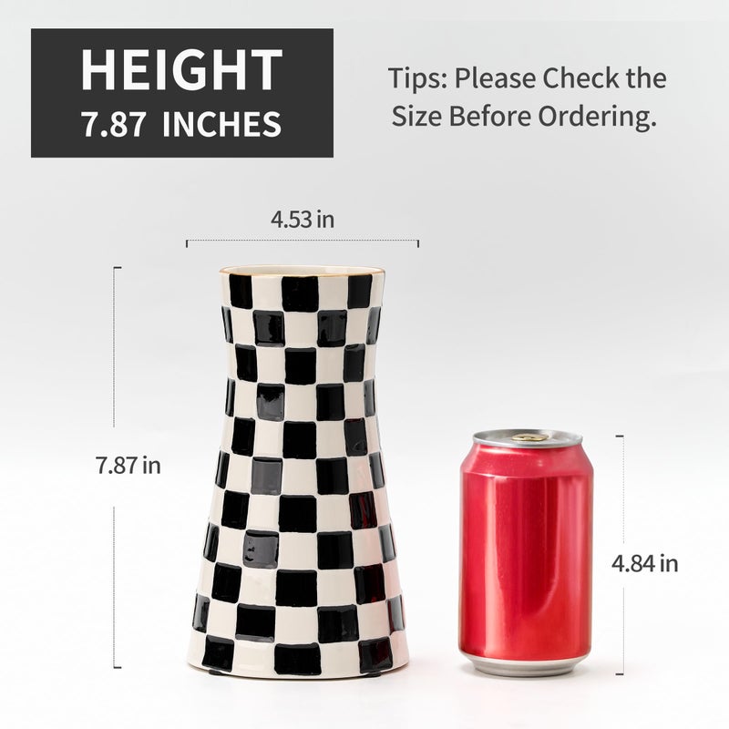 SIDUCAL Elegant Black and White Checkered Pattern Ceramic Vase â€“ Modern Home DÃ©cor Flower Vase for Living Room, Office, Dining Room, Shelf, Entryway, Wedding, Table - Image 3