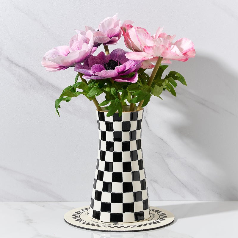 SIDUCAL Elegant Black and White Checkered Pattern Ceramic Vase â€“ Modern Home DÃ©cor Flower Vase for Living Room, Office, Dining Room, Shelf, Entryway, Wedding, Table - Image 2