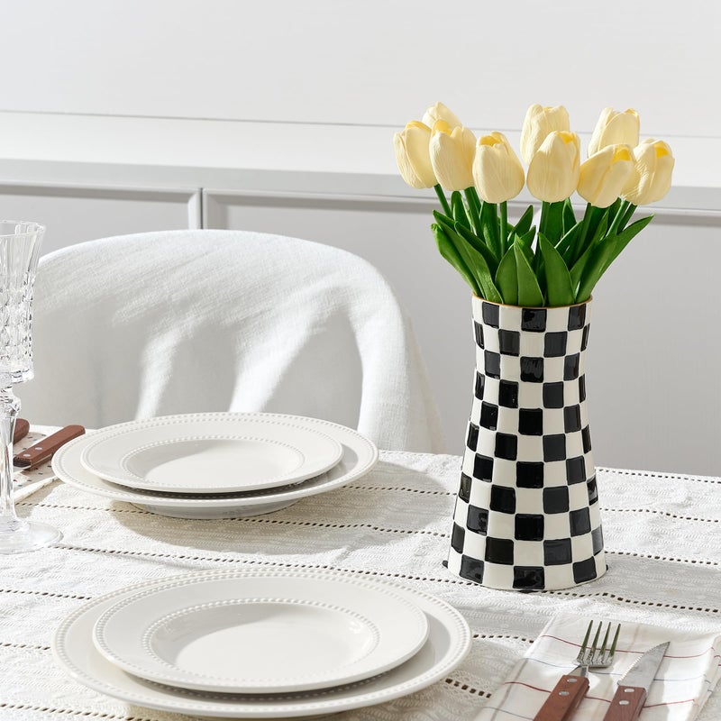 SIDUCAL Elegant Black and White Checkered Pattern Ceramic Vase â€“ Modern Home DÃ©cor Flower Vase for Living Room, Office, Dining Room, Shelf, Entryway, Wedding, Table - Image 5