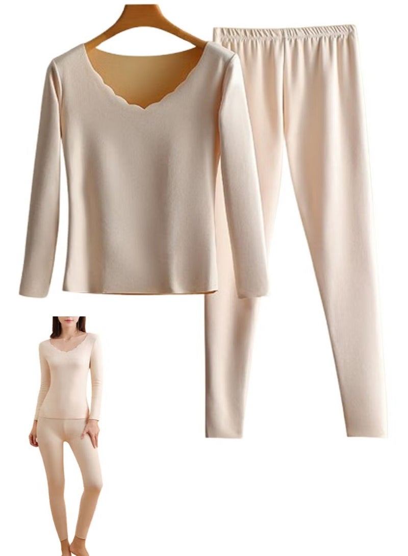 Beauenty Thermal Underwear For Women Long Johns For Women Thermal Sets Long Johns Long Sleeve Base Layer Pajama Top And Leggings Set Winter Cold Weather (Beige) - Image 1