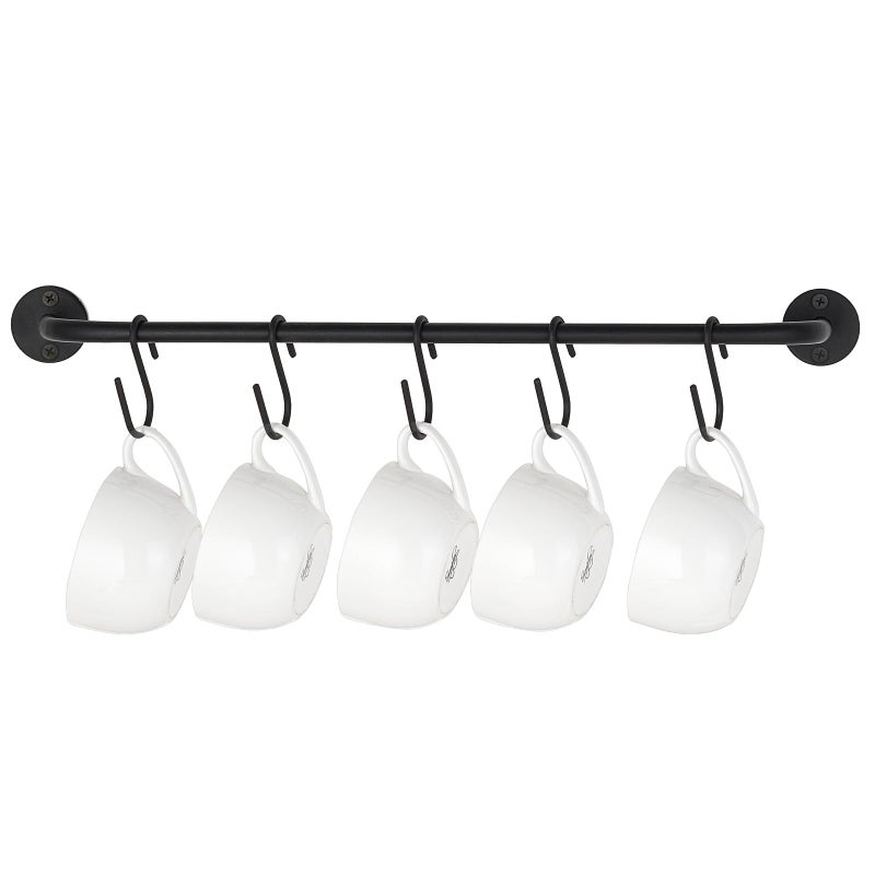 Mkono Mug Holder Wall Mounted Coffee Cup Rack Hanger Modern Metal with 10 Mug Hooks Rustic Utensil Tea Cups Storage Organizer for Kitchen Dining Room Coffee Bar,Black - Image 1
