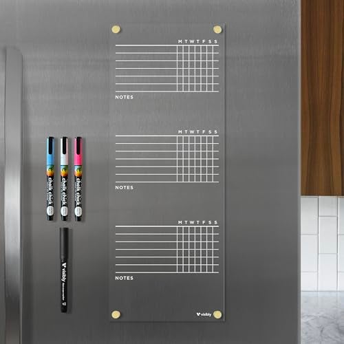 Visibly Magnetic Acrylic Chore Chart for Fridge, for 3, 4 or 5 Children. Includes 4 Magnetic Wet-Erase Markers for Refrigerator, 7” X 18". Put Those Kids to Work! | Black Magnets - Image 1