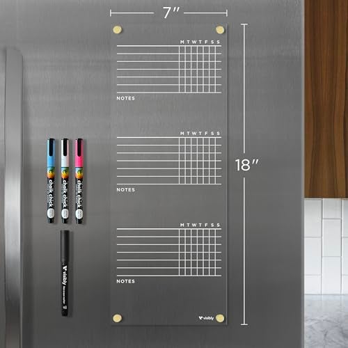 Visibly Magnetic Acrylic Chore Chart for Fridge, for 3, 4 or 5 Children. Includes 4 Magnetic Wet-Erase Markers for Refrigerator, 7” X 18". Put Those Kids to Work! | Black Magnets - Image 2